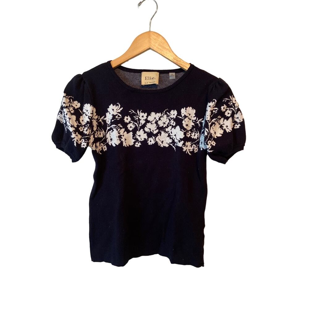 Preppy Twee Elie by Elie Tahari Boxy Sweater Blair Waldorf Nautical Floral S